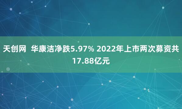 天创网  华康洁净跌5.97% 2022年上市两次募资共17.88亿元